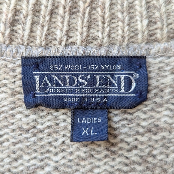 VTG 80s Lands' End Oatmeal Tan Wool Crew Neck Knit Sweater Ladies XL - Picture 3 of 6